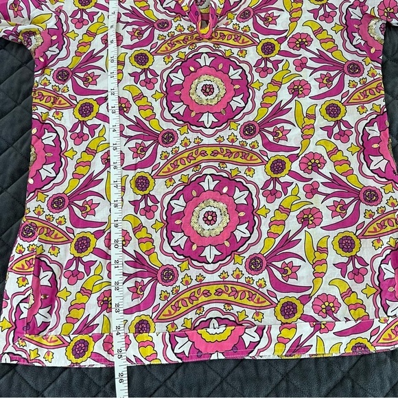 Tory Burch Top Women’s 8 Blouse Shirt Sequin Printed Floral Slit Sleeves C5 - Picture 6 of 11